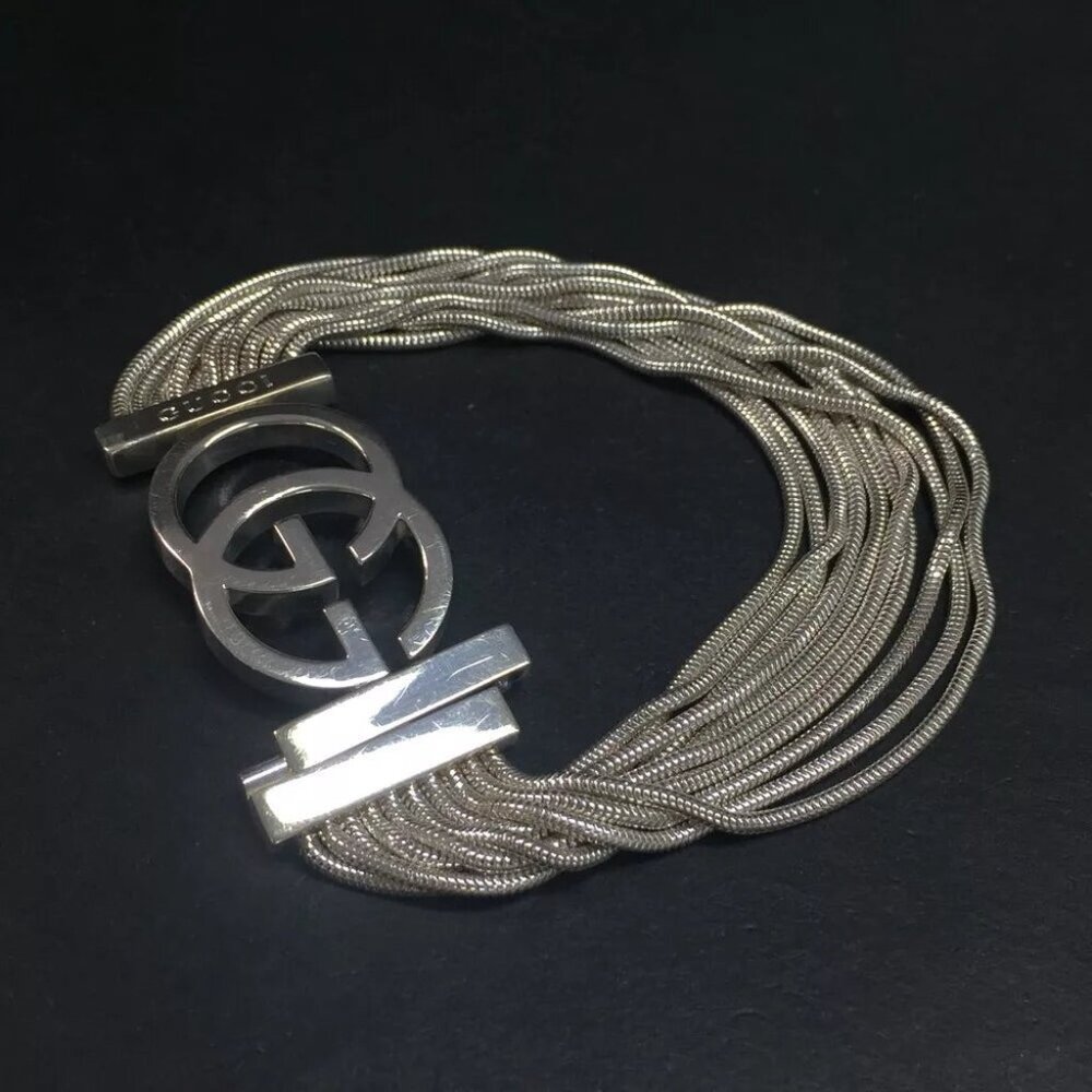 Gucci Interlocking G Logo Multi-Strand Silver Bra… - image 2